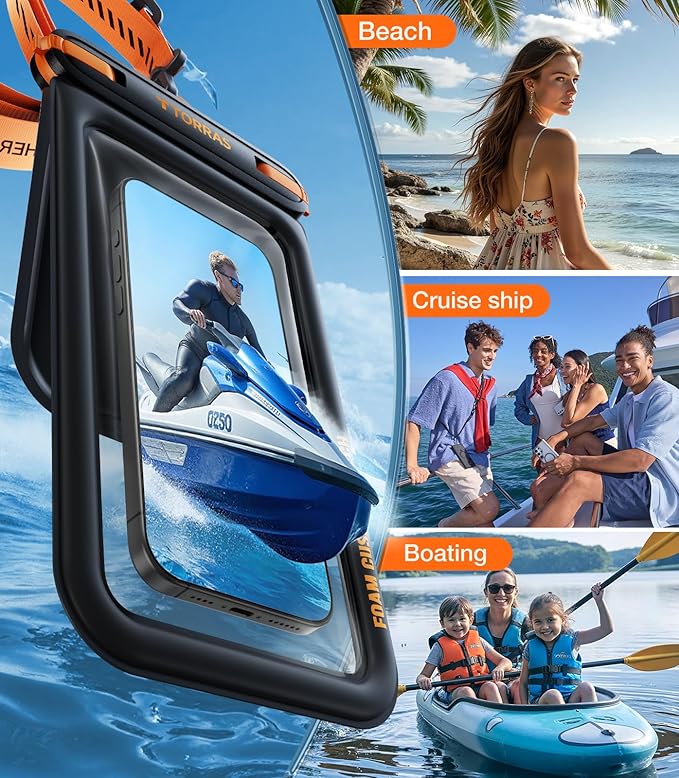 TORRAS IP68 Waterproof Phone Pouch Double Space, Floating Waterproof Phone Case with Lanyard for iPhone 16 Pro Max 15 14 13 S25 S24, Phone Dry Bag Vacation Cruise Ship Travel Essentials 7.0'', Black