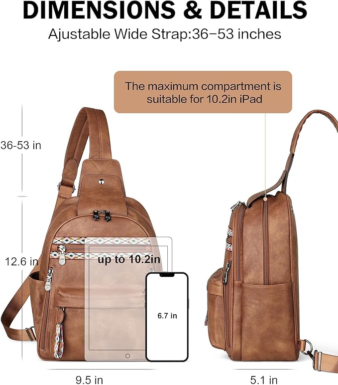 FADEON Large Sling Bag for Women, Leather Crossbody Purse Designer Anti Theft Sling Backpack, RFID Fanny Packs for Travel