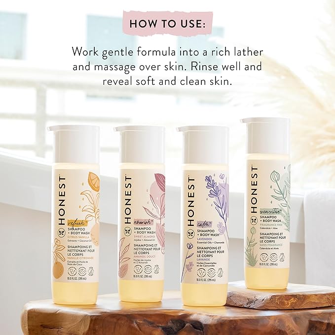 The Honest Company 2-in-1 Cleansing Shampoo + Body Wash | Gentle for Baby | Naturally Derived, Tear-free, Hypoallergenic | Sweet Almond Nourish, 10 fl oz