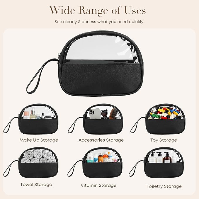 Clear Toiletry Bag, Travel Makeup Bag, Small Transparent Cosmetic Bag with Zipper，Organize Cosmetics & Skincare Essentials (Small)