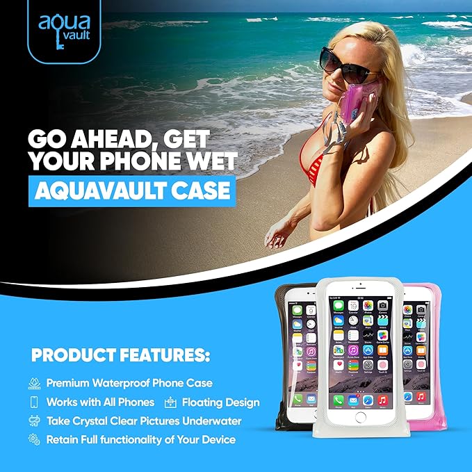 AquaVault 100% Waterproof Floating Smart Phone Case & Money Pouch - Fits All Phones - Made from Premium Heavy Duty PVC for Added Drop Protection - Includes Adjustable Neck Strap. Black