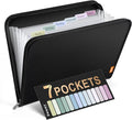 Sooez 7 Pockets Accordion File Organizer, Zipper Expanding File Folder, Heavy Duty Folder Organizer, Sleek Letter Size Accordion Folder, Portable Expandable File Folder for Documents, Black