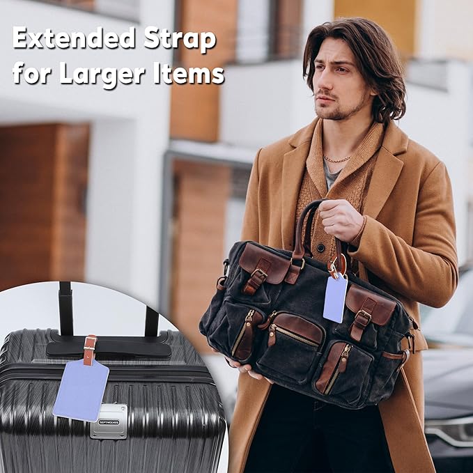 Travelambo Luggage Tags for Suitcases Faux Leather Privacy Protection 2 Pack Bag Tags Travel Accessories Essential, Cross Purple