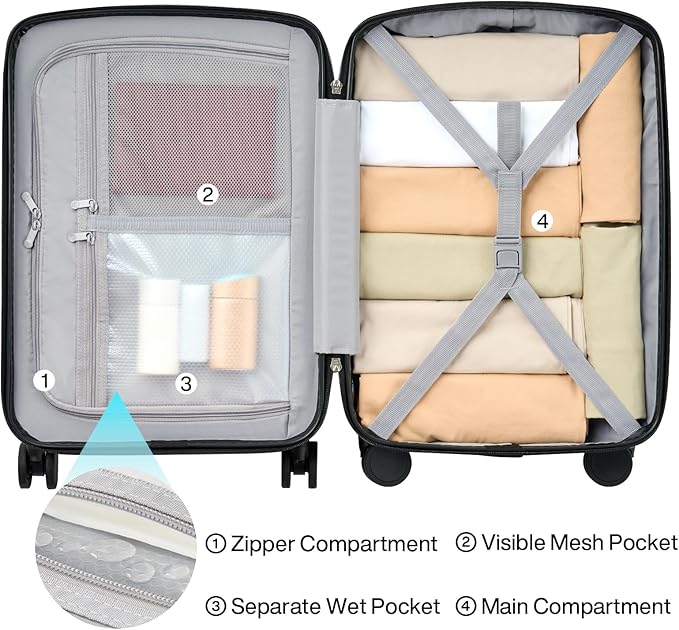 Hanke Hard Shell Luggage Sets 2 Pieces, Carry On and Checked Luggage Sets with Spinner Wheels, Durable PC Hardside Rolling Suitcase for Travel (20/28 Inch, Caribbean Blue)