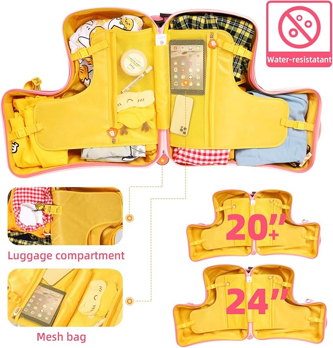 Kids' Lightweight Ride on Luggage with Spinner Wheels & Foldabe Design (Pink Duck, 24"+ Aged 3-12 Toddler)