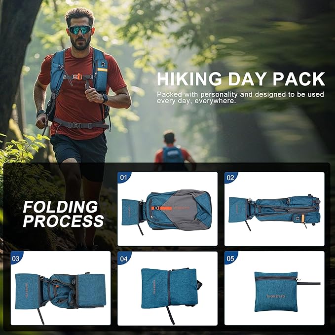 FIORETTO 20L Hiking Backpack for Women Men Mini Packable Backpack Lightweight Small Daypack for Camping Travel Outdoor, Turquoise