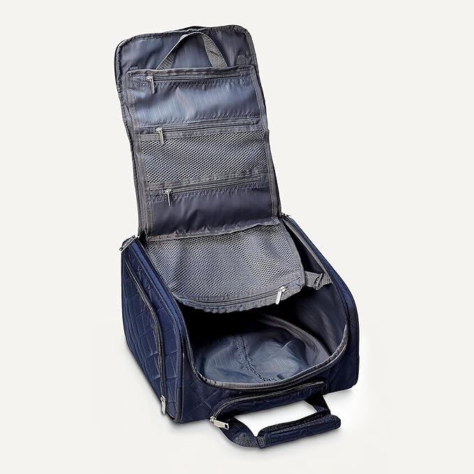 Amazon Basics Underseat Carry On Luggage with Wheels - 14" Rolling Travel Bag, Navy Quilted