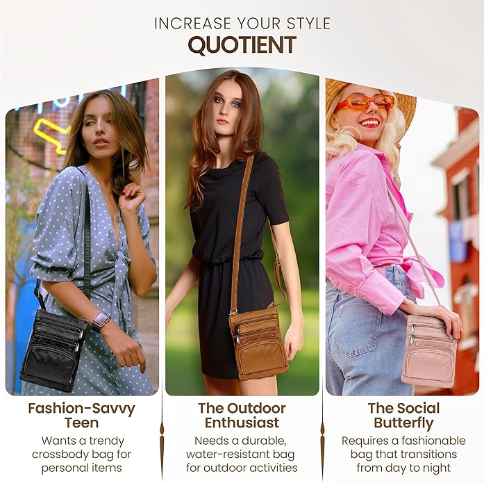 Krediz leather Crossbody Purses for Women, Multi Pocket Crossbody Purse with Adjustable Strap, Soft & Durable Leather Purse