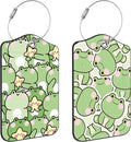 Cute Frog Luggage Tags for Suitcases Leather Travel Tags for Luggage ID Label with Privacy Cover and Stainless Steel Loop for Men Women Suitcase Backpack, Set of 2