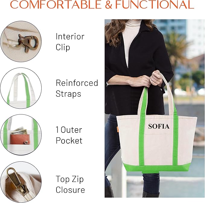CB STATION Medium Classic Canvas Tote Bag for Women, Top Zipper Closure, Outer Pocket, Daily Essentials, Groceries, Traveling