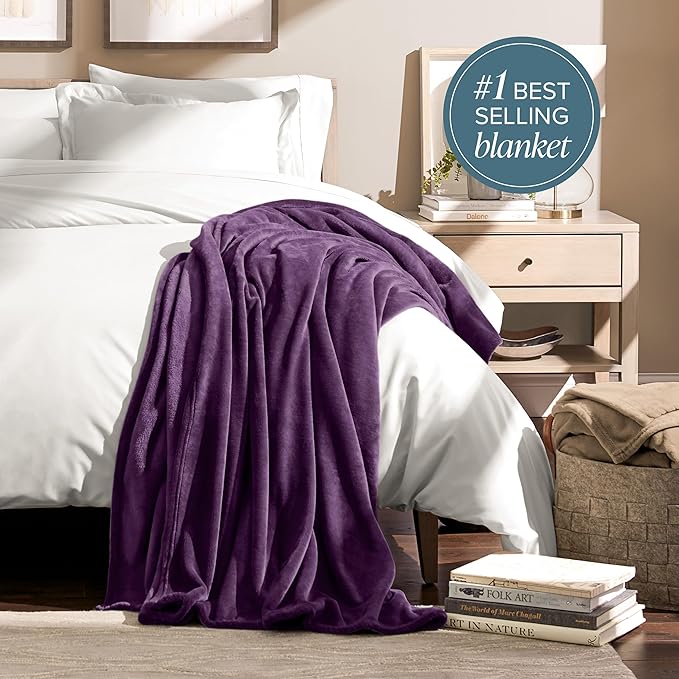 Bare Home Fleece Blanket - King Size - Ultra-Soft Lightweight for Bed, Sofa, and Couch - Luxury Microplush - Cozy Warm Blanket (King, Plum)