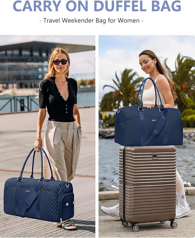 Weekender Travel Duffle Bag for Women - Carry on Bag with Shoe Compartment Overnight Bags with Toiletry Bag Wet Pocket Weekend Traveling Yoga Gym Hospital Bags for Labor and Delivery Blue