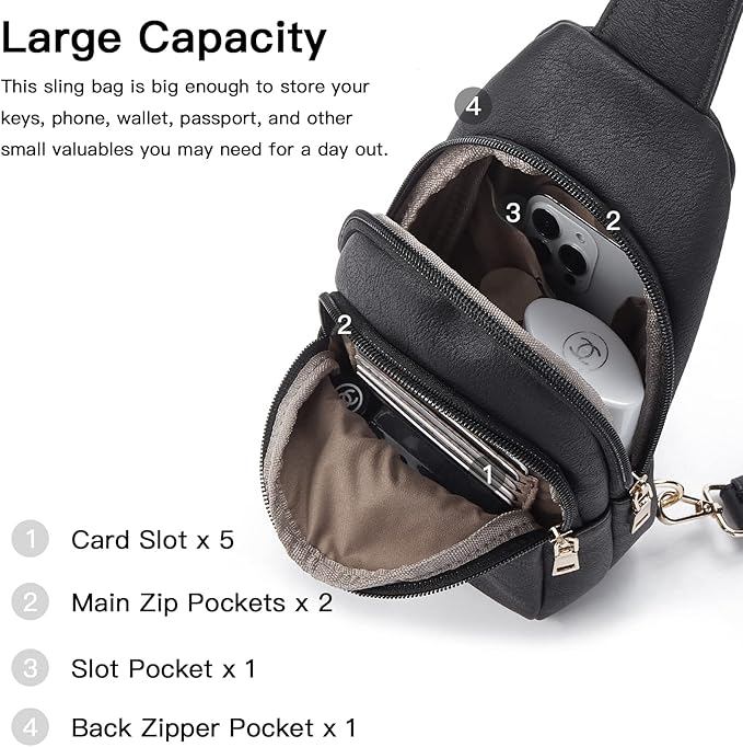 Telena Small Sling Bag for Women Leather Crossbody Fanny Packs Chest Bag for Women