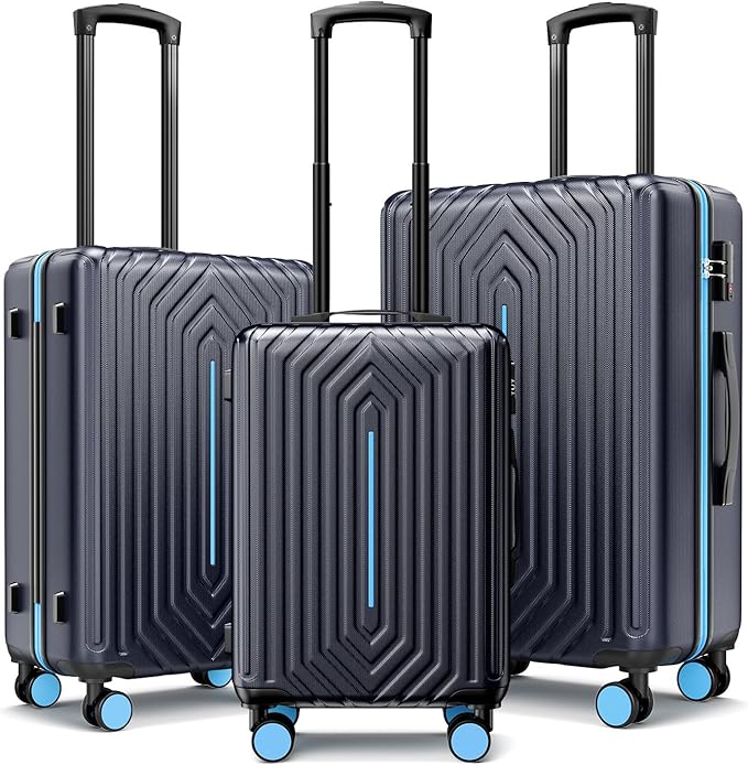 Luggage Sets 3 Piece Hardside Suitcase with Double Spinner Wheels Durable Lightweight Shell with Tsa Lock (20/24/28in) Blue