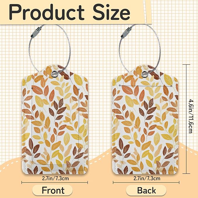 Hello Fall Luggage Tag for Suitcase,Autumn Leaves Design with Privacy Flap Name ID Label Metal Loop, 3 Pack
