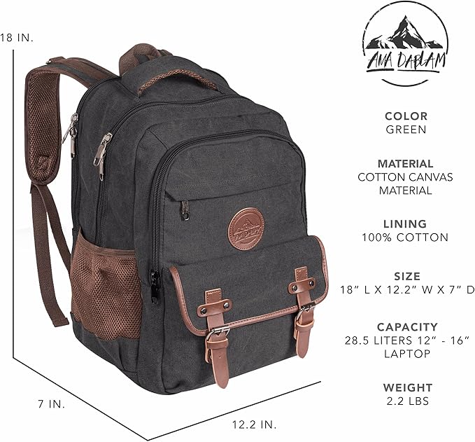 Ama Dablam Premium Original Canvas Backpack/ 17”Laptop/XL-30L/ Many Pockets | Strong Zippers | Thick Cotton | College Travel