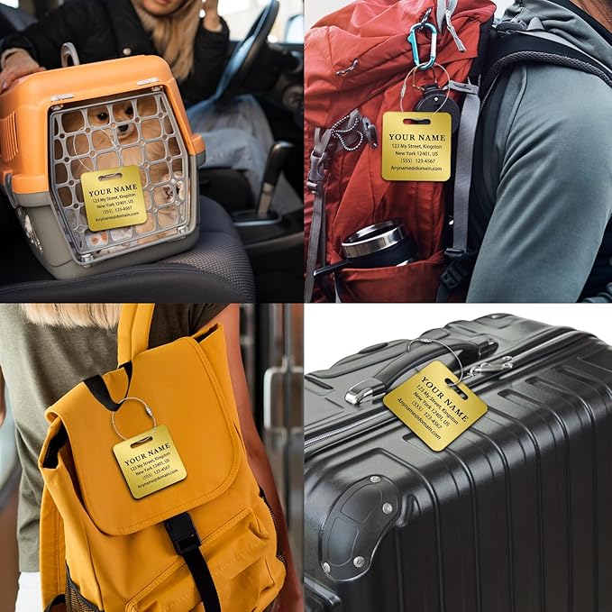 Personalized Luggage Tags for Suitcases (2/4/6/8 Pack) - Custom Engraved Metal Travel Tag, Customizable Pattern/Name/Text for Bags Backpacks Suitcases