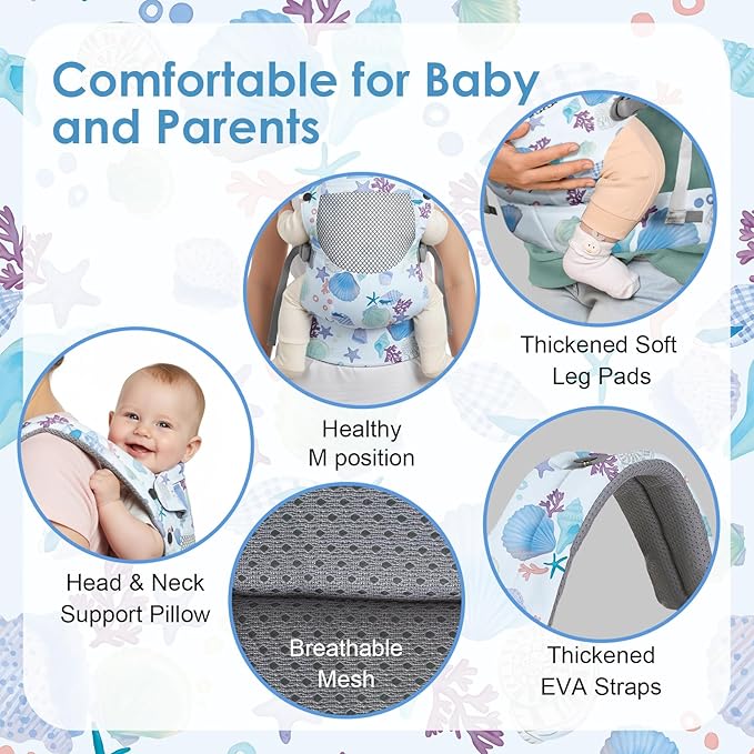 Newborn Baby Front Carrier Backpack, Toddler Baby Body Carrier, 7-66 Lbs Ergonomic Design, Lumbar Support, Lightweight