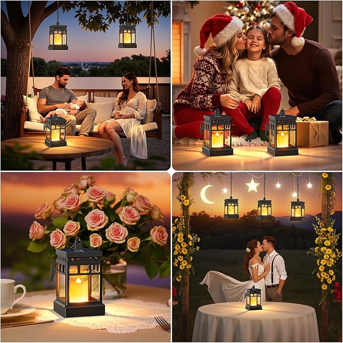 KOOPER Solar Lanterns Outdoor Waterproof, 2 Modes Hanging Solar Lantern with LED Realistic Flickering Flameless Candle, Candles Lanterns Lights Decorative for Outside Hanging Patio Yard Table Tree
