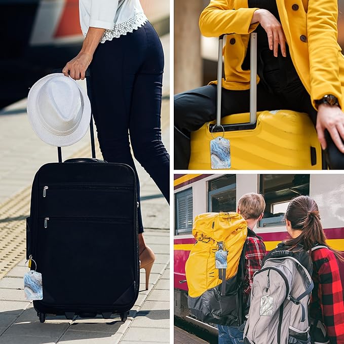 2 Pack Abstract Marble Luggage Tag for Suitcases Marble with Gold Veins PU Leather Bag Travel Suitcase ID Identifier Baggage Tags for Women Men Travel