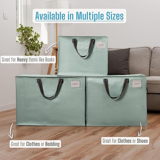 VENO 6 Pack Heavy Duty Moving Bags, Storage Bags, Packing Supplies, Top Zipper, Storage Totes for Camping, Clothes, Bedding, Comforters, Pillows (27 Gallon Light Green, 6 Pack)