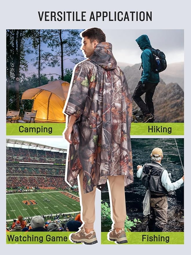SaphiRose Extra Thick Hooded Rain Poncho Double Layer Waterproof Raincoat Jacket for Men Women Adults