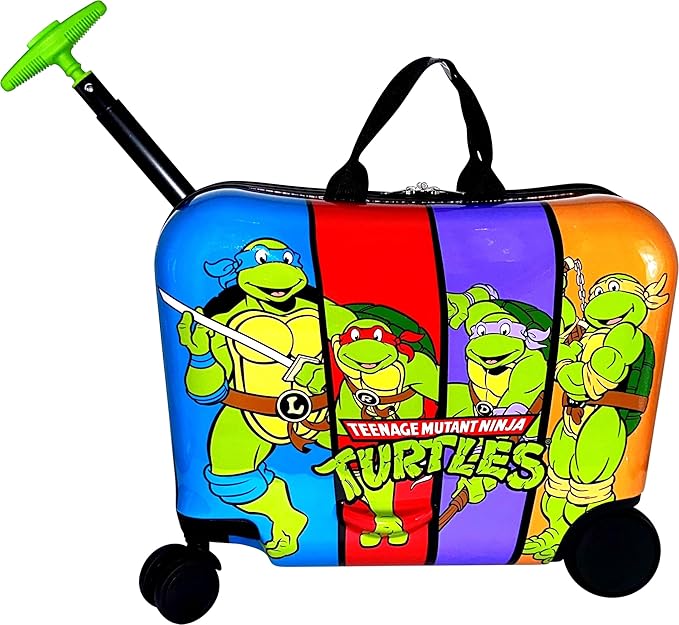 Fast Forward Ride-On 18"" Suitcase For Kids/Tow-Along Toddler Carry-On Luggage With Wheels (Ninja Turtles), Large