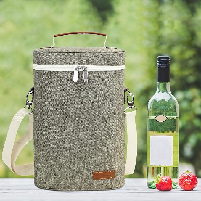 ZORMY 2 Bottle Insulated Wine Carrier Bag for Travel, Wine Carrier Tote Cooler Bag with Shoulder Strap & Corkscrew Opener, Perfect Wine Lover's Gift, Great for Picnics and Outdoor Entertaining