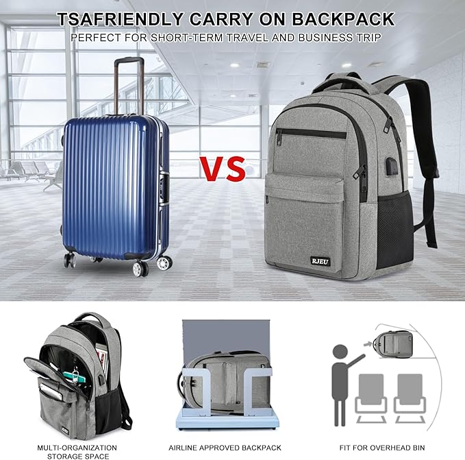 School Backpack for Teen Boys & Girls Students, 15.6 Inch Laptop Backpack with USB Charging Port - College Business Travel Bookbag, Grey