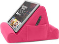 Brookstone, Memory Foam Lap Desk Tablet Holder, Holds Phones, iPads, E-Book Readers, 2 Viewing Angles, 2 Side Pockets for Accessories, Book Holder Cushion, Perfect Home, Car Travel, Flights, Pink