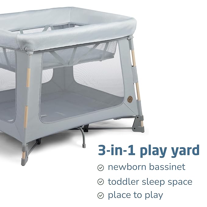 Maxi-Cosi Swift Baby Playard with Mat, Baby Playpen, Play Yard with Bassinet, Portable Playpen for Babies and Toddlers, Classic Slate