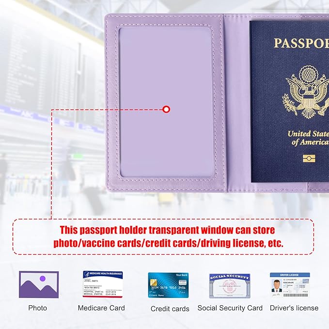 TIGARI Passport Holder for Travel Women Men, PU Leather Passport Wallet Cover Case Sleeve, Waterproof Protected Document Organizer, Family Vacation Plane Cruise Travel Essentials-Purple