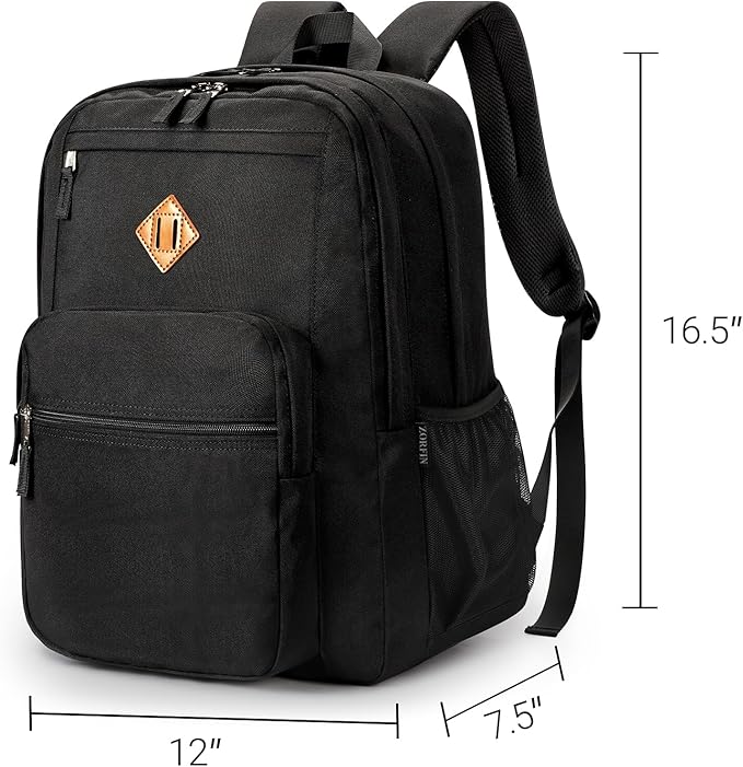 ZORFIN 26L Black Backpack for College, and Travel: Water Resistant Bookbag