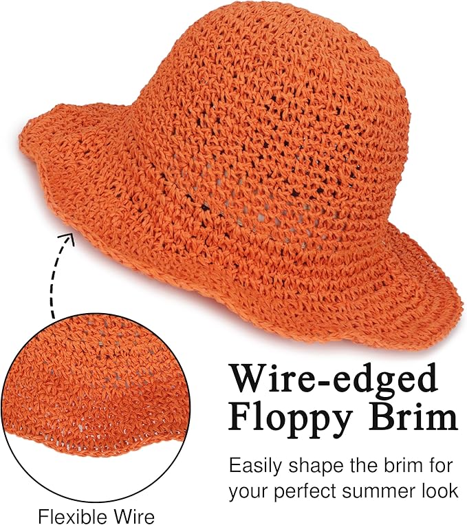 Womens Wide Brim Straw Sun Hat Foldable Floppy Crochet Beach Hat for Summer