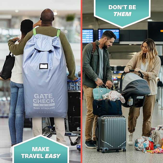 Bramble 45" Large Gate Check Stroller Bag for Airplane - Universal Fit, Drawstring Closure, ID, Padded Adjustable Strap - Baby Buggy Stroller Travel Bag for Airplane Travel