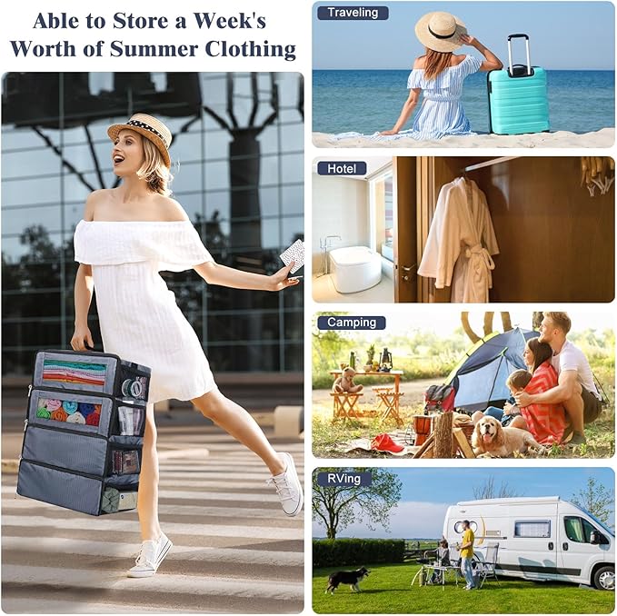 Hanging Travel Organizer, Carry-On Luggage Suitcase Organizer, Portable Travel Shelves Packing Cube for Cruise, Gray