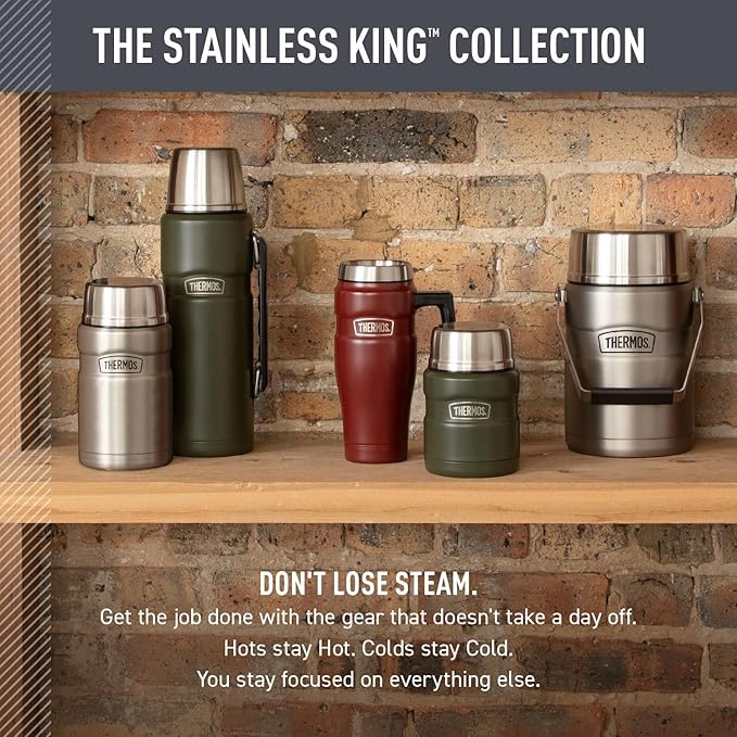 THERMOS Stainless King Vacuum-Insulated Travel Mug, 16 Ounce, Matte Stainless Steel