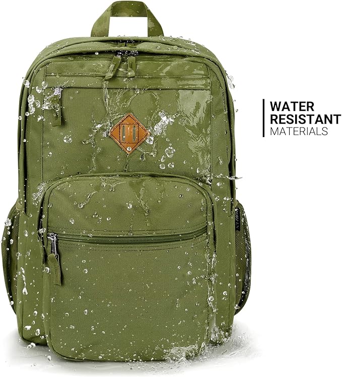 ZORFIN 26L Backpack for College, and Travel: Water Resistant Bookbag - Army Green