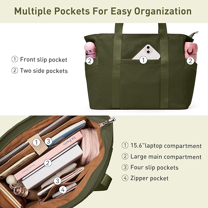 Tote Bag for Women with Zipper, Travel Tote Bags with Compartments Large Shoulder Bag Handbag for Gym Work School