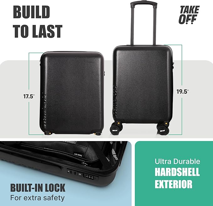 Take OFF Luggage Personal Item 3.0 – 18x14x8 Underseat Carry On with Removable Wheels – TSA Lock, Hardshell Suitcase – Fits Tight Airline Size Rules – No-Fee Lightweight Travel Bag
