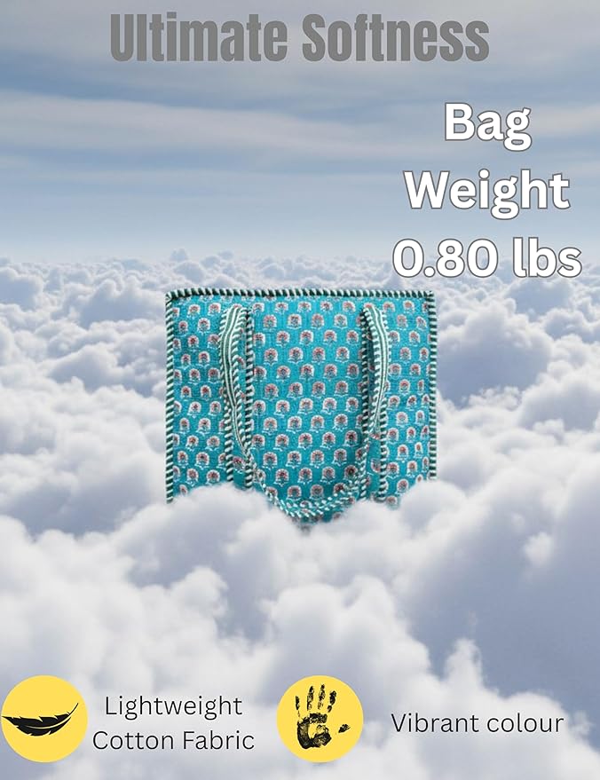 Cotton Quilted Tote Bag for Women – Large Beach & Travel Tote with Zipper, Reusable Grocery Bag