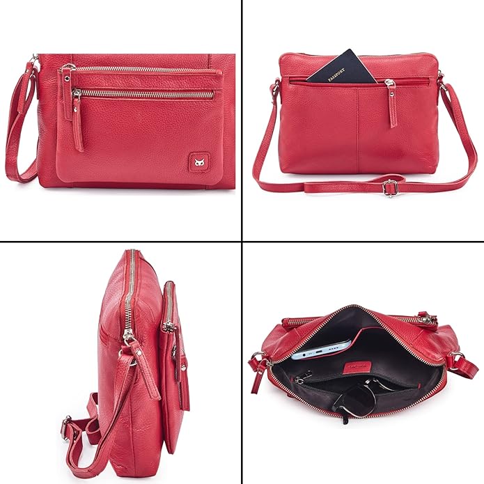 Wise Owl Accessories Small Soft Pebbled Real Leather Crossbody Handbags Purses Sling Crossover Shoulder Bag