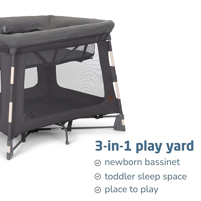 Maxi-Cosi Swift Baby Playard with Mat, Baby Playpen, Play Yard with Bassinet, Portable Playpen for Babies and Toddlers, Classic Graphite