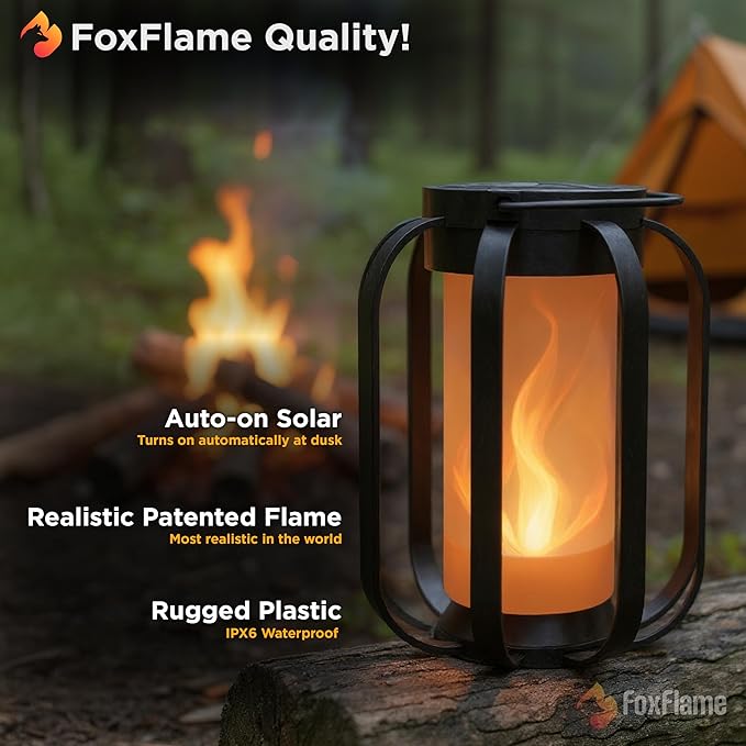 Modern Solar Lanterns Outdoor Waterproof - Patented Flickering LED Flame Effect, IP65 Waterproof, Matte Black Finish, Hanging Solar Lights for Outside for Patio, Garden, Porch, Outdoor Decor (2 Pack)