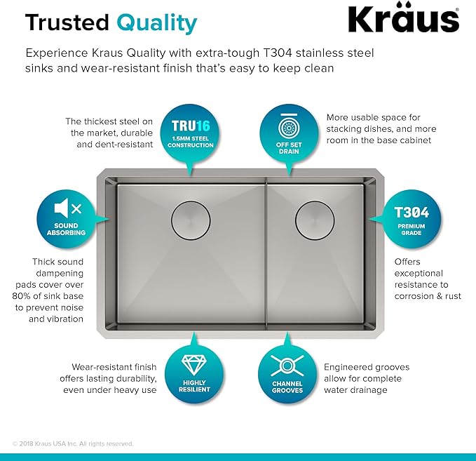 KRAUS Standart PRO™ 32-inch 16 Gauge Undermount 60/40 Double Bowl Stainless Steel Kitchen Combo with WasteGuard™ Continuous Feed Garbage Disposal, KHU103-32-100-75MB