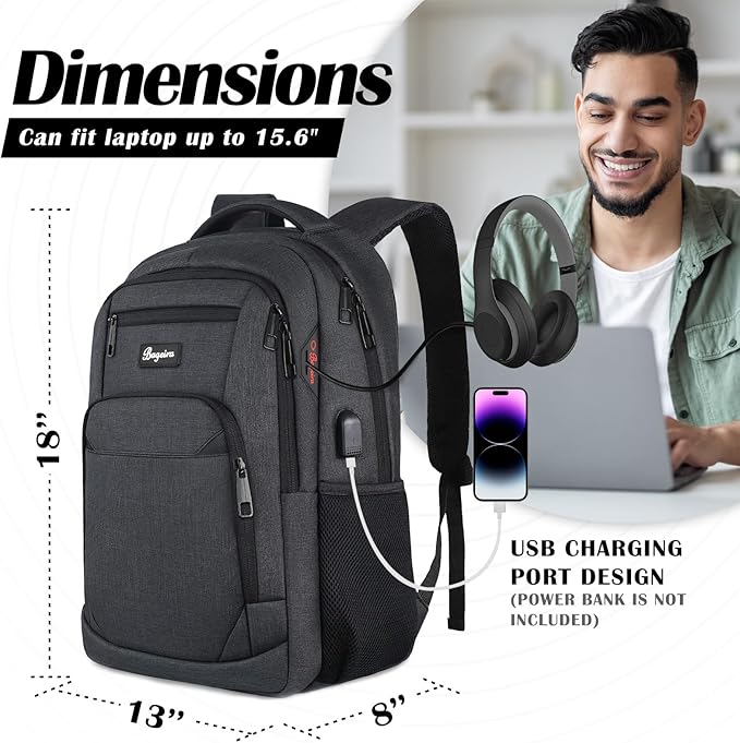 Black Backpack for School, School Backpack for Boys Girls Teens, Backpacks for Men Women, College Back Pack, Book Bag, Water Resistant Bookbag, mochilas escolares para adolescentes