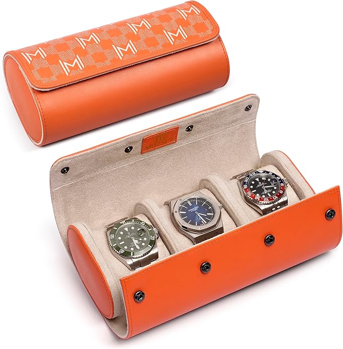 MOZSLY Watch Roll Travel Case 3 Slots Portable Watches Box Organizer Storage Holder Pattern PU Leather