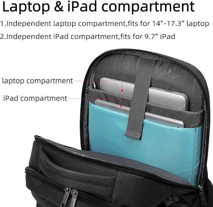 DUSLANG 17 Inch Laptop Backpack for Travel Water Resistant College Backpack for Men/Women Laptop Bag with USB Charging Port and TSA lock,Black