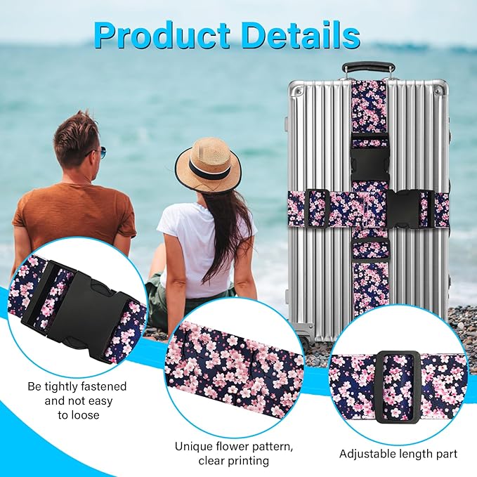 Luggage Straps for Suitcases TSA Approved, Luggage Identifiers for Suitcase, Adjustable Suitcase Strap for Baggage Security with Cute Patten, Travel Necessary Accessories (Anime Sakura)