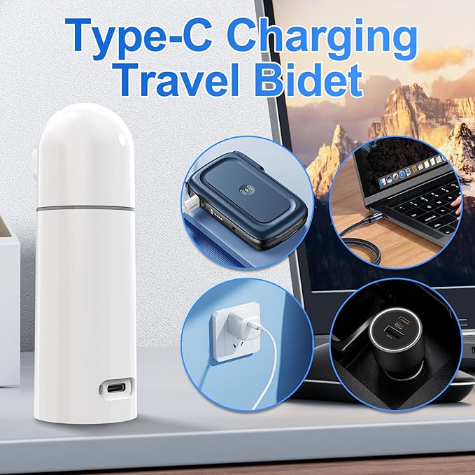Portable Electric Bidet for Travel - Rechargeable Handheld Bidet with Two Pressure Options, Adjustable Nozzle, Electric Sprayer for Personal Hygiene Care